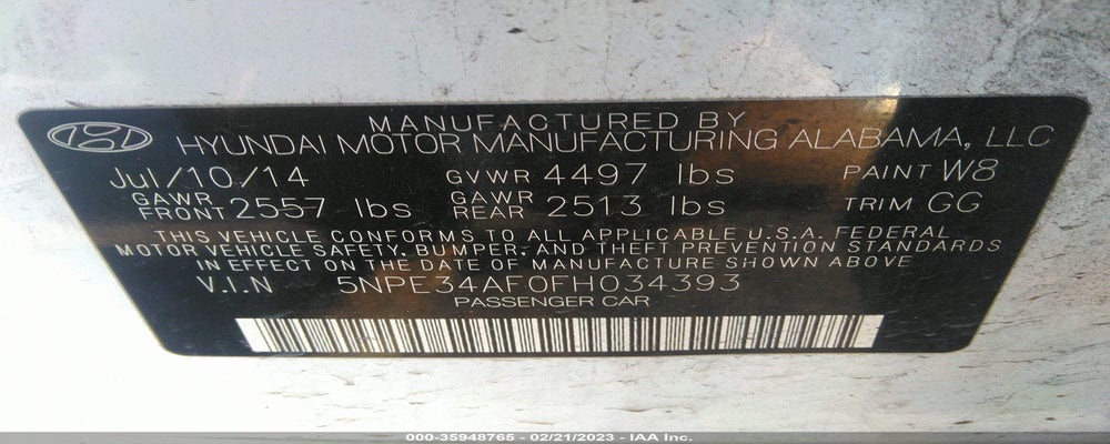 5NPE34AF0FH034393 2015 HYUNDAI SONATA photo no. 9