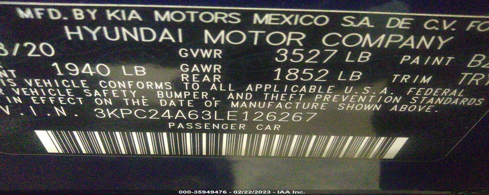 3KPC24A63LE126267 2020 HYUNDAI ACCENT photo no. 9