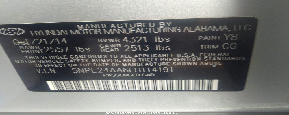 5NPE24AA6FH114191 2015 HYUNDAI SONATA photo no. 9