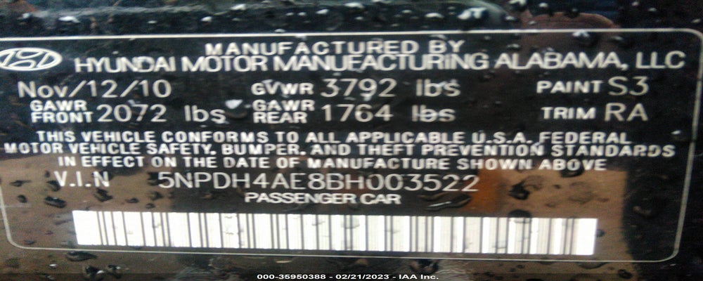 5NPDH4AE8BH003522 2011 HYUNDAI ELANTRA photo no. 9