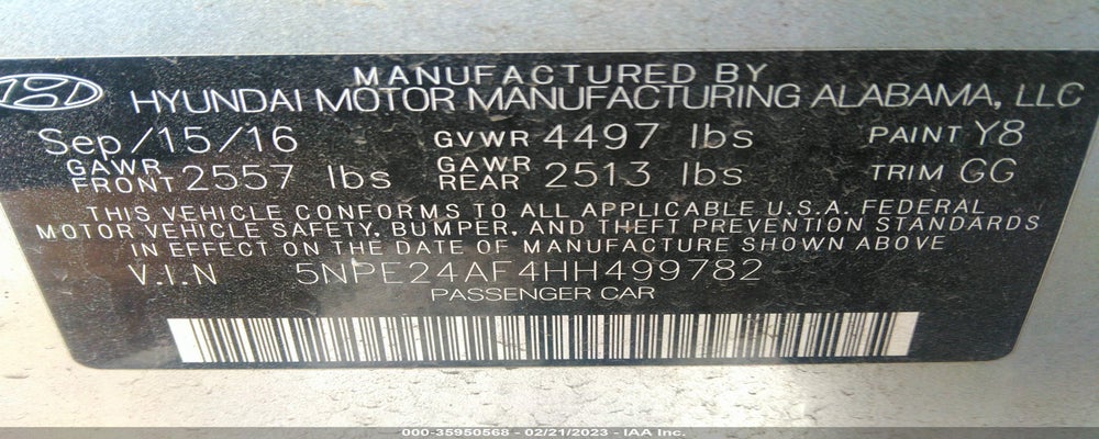 5NPE24AF4HH499782 2017 HYUNDAI SONATA photo no. 9