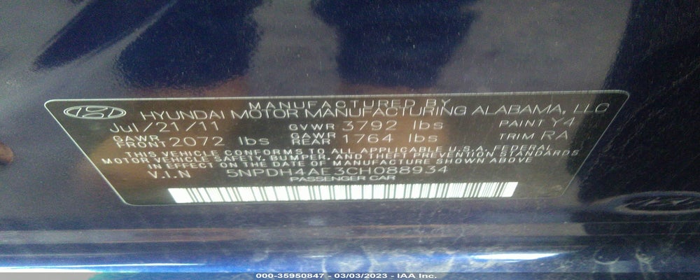 5NPDH4AE3CH088934 2012 HYUNDAI ELANTRA photo no. 9