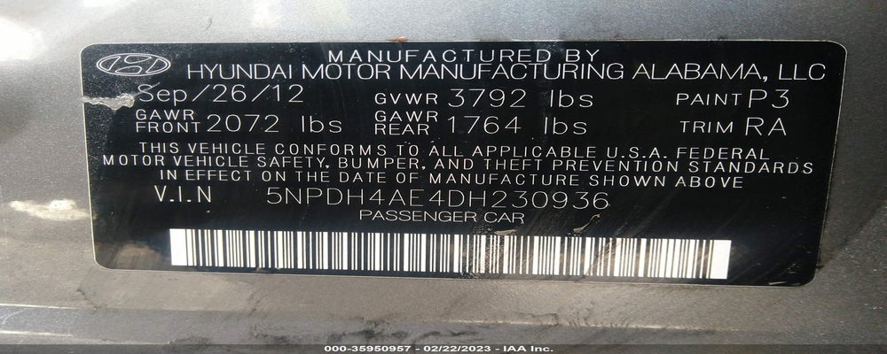 5NPDH4AE4DH230936 2013 HYUNDAI ELANTRA photo no. 9