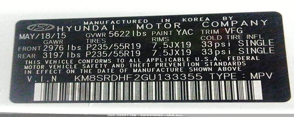 KM8SRDHF2GU133355 2016 HYUNDAI SANTA FE photo no. 9