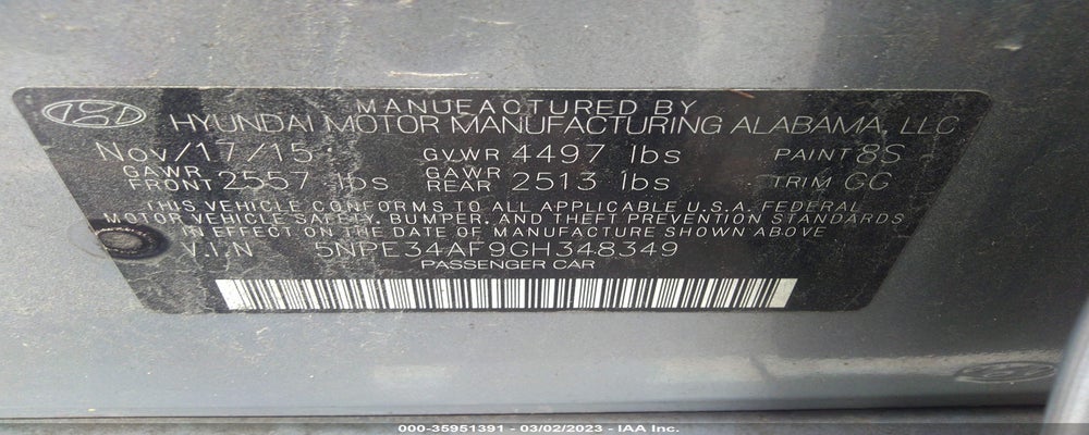 5NPE34AF9GH348349 2016 HYUNDAI SONATA photo no. 9