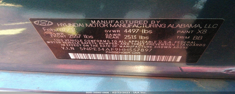 5NPE34AF9HH557897 2017 HYUNDAI SONATA photo no. 9