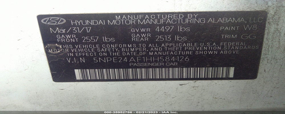 5NPE24AF1HH584126 2017 HYUNDAI SONATA photo no. 9
