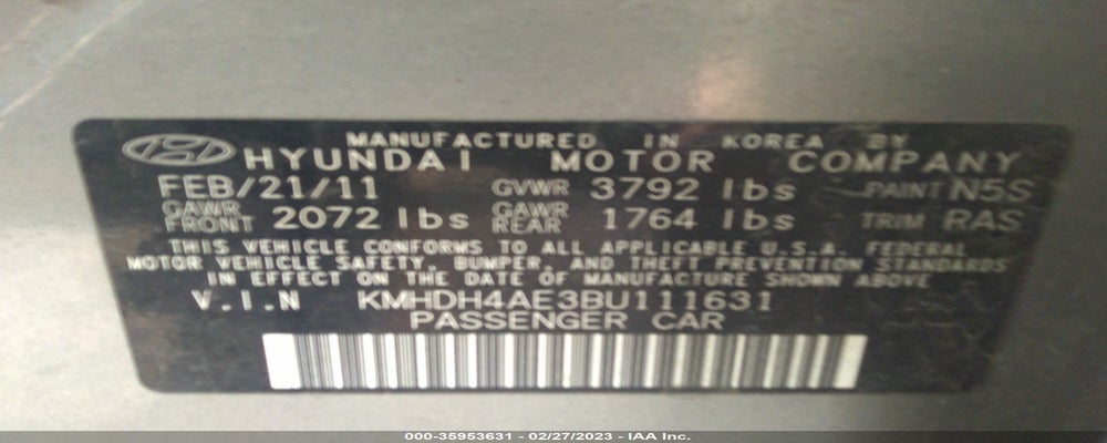 KMHDH4AE3BU111631 2011 HYUNDAI ELANTRA photo no. 9