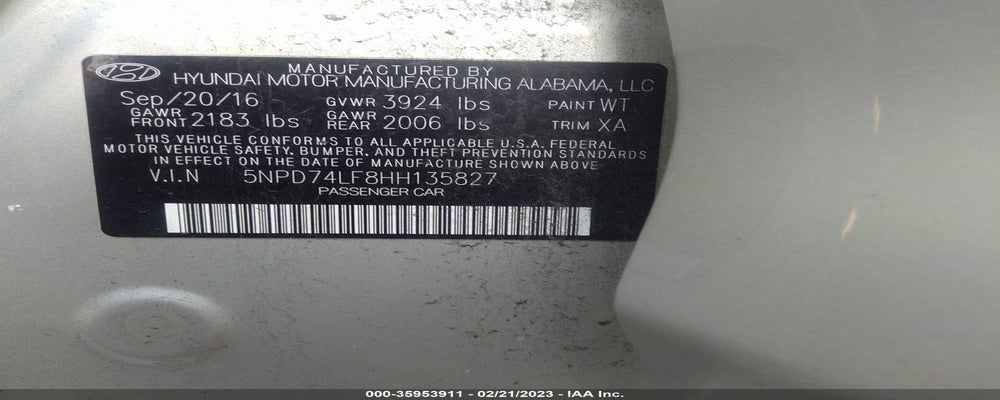 5NPD74LF8HH135827 2017 HYUNDAI ELANTRA photo no. 9