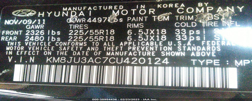 KM8JU3AC7CU420124 2012 HYUNDAI TUCSON photo no. 9