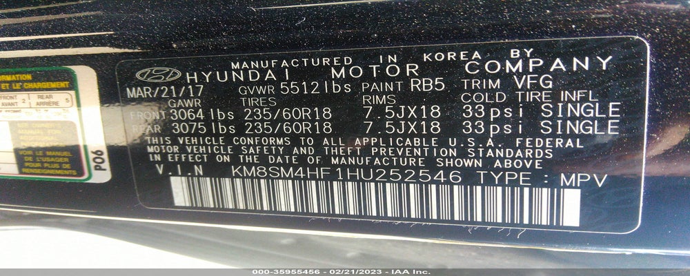 KM8SM4HF1HU252546 2017 HYUNDAI SANTA FE photo no. 9