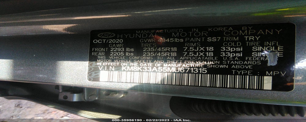 KM8K33A55MU671315 2021 HYUNDAI KONA photo no. 9