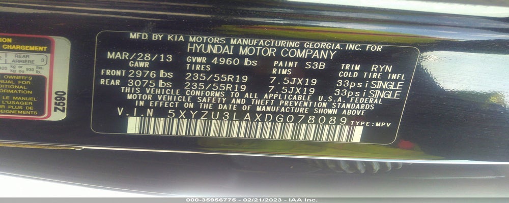 5XYZU3LAXDG078089 2013 HYUNDAI SANTA FE photo no. 9