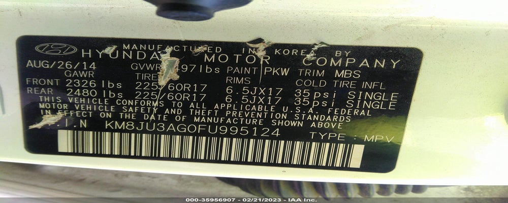 KM8JU3AG0FU995124 2015 HYUNDAI TUCSON photo no. 9