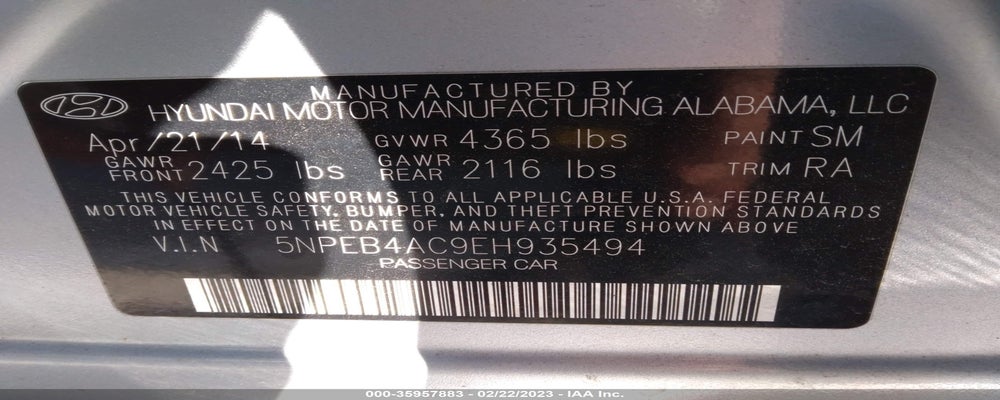 5NPEB4AC9EH935494 2014 HYUNDAI SONATA photo no. 9