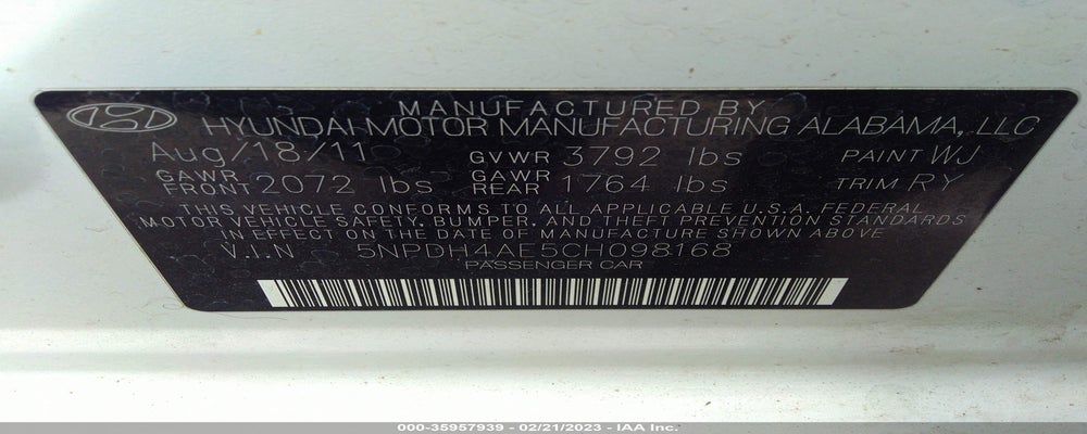5NPDH4AE5CH098168 2012 HYUNDAI ELANTRA photo no. 9