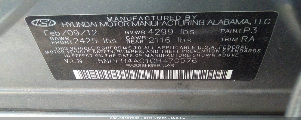 5NPEB4AC1CH470576 2012 HYUNDAI SONATA photo no. 9