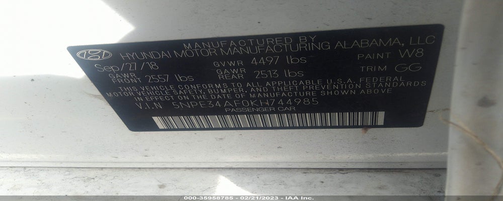5NPE34AF0KH744985 2019 HYUNDAI SONATA photo no. 9