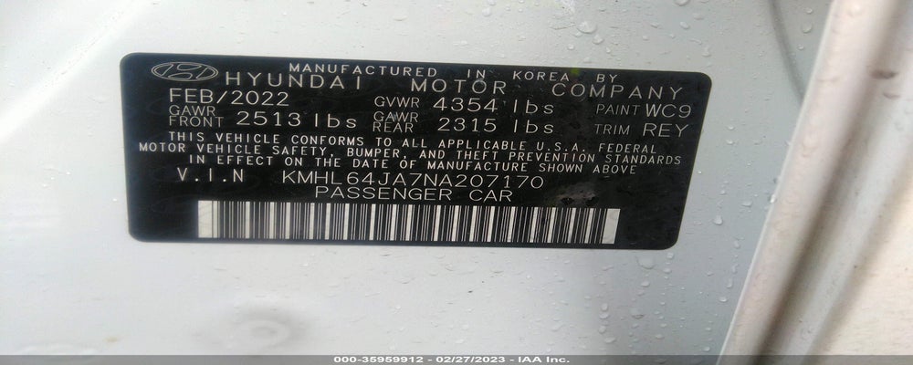 KMHL64JA7NA207170 2022 HYUNDAI SONATA photo no. 9