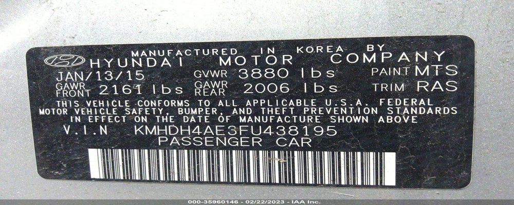 KMHDH4AE3FU438195 2015 HYUNDAI ELANTRA photo no. 9