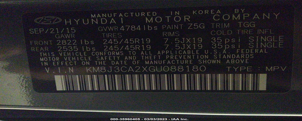 KM8J3CA2XGU088180 2016 HYUNDAI TUCSON photo no. 9