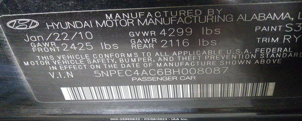 5NPEC4AC6BH008087 2011 HYUNDAI SONATA photo no. 9