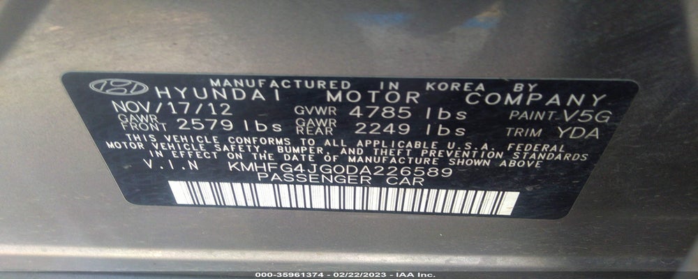 KMHFG4JG0DA226589 2013 HYUNDAI AZERA photo no. 9
