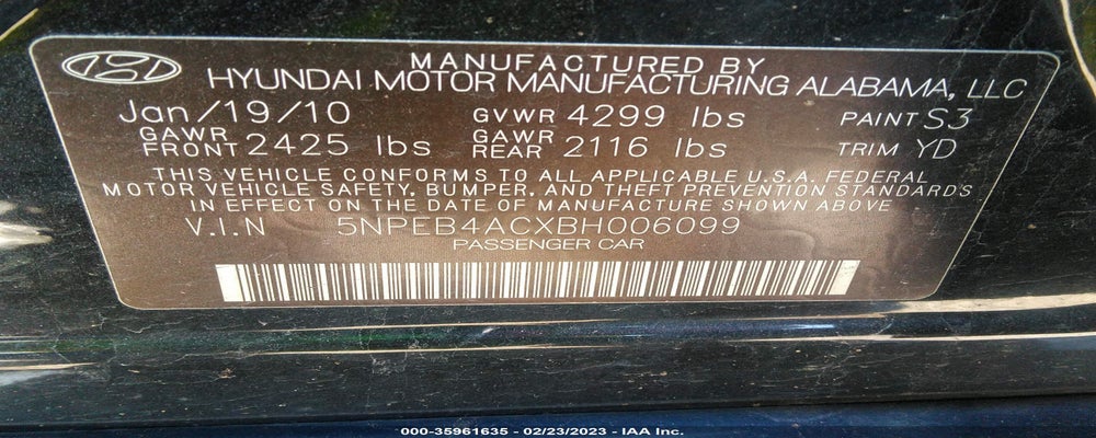 5NPEB4ACXBH006099 2011 HYUNDAI SONATA photo no. 9