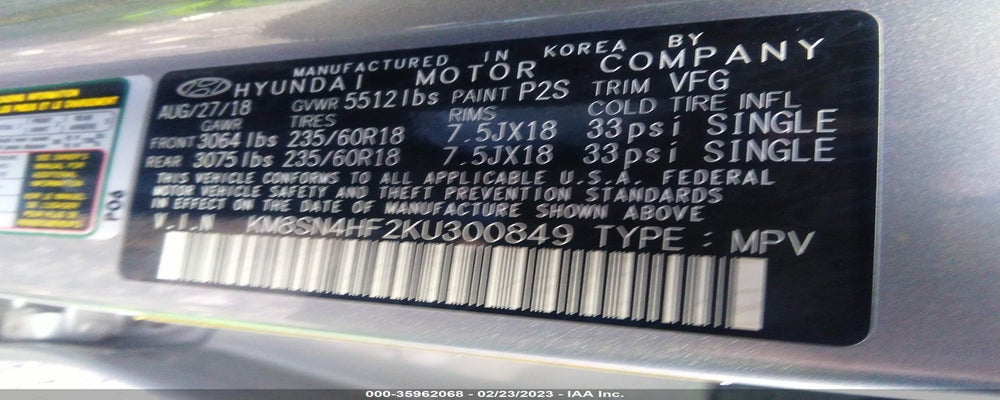 KM8SN4HF2KU300849 2019 HYUNDAI SANTA FE XL photo no. 9
