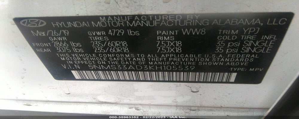 5NMS33AD3KH105539 2019 HYUNDAI SANTA FE photo no. 9
