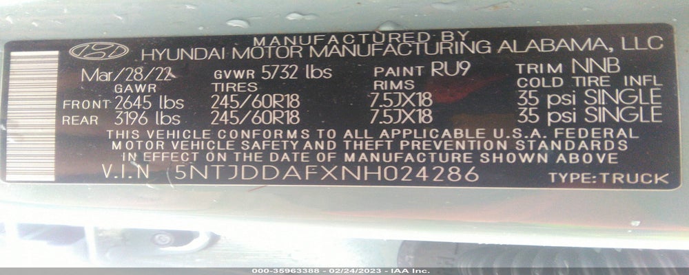5NTJDDAFXNH024286 2022 HYUNDAI SANTA CRUZ photo no. 9