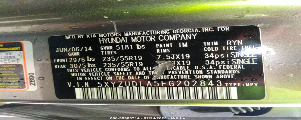 5XYZUDLA5EG202843 2014 HYUNDAI SANTA FE SPORT photo no. 9