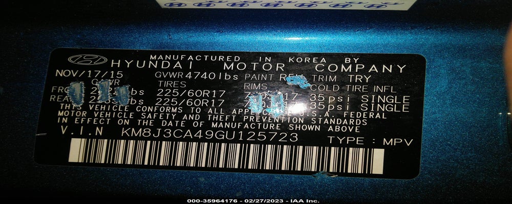 KM8J3CA49GU125723 2016 HYUNDAI TUCSON photo no. 9