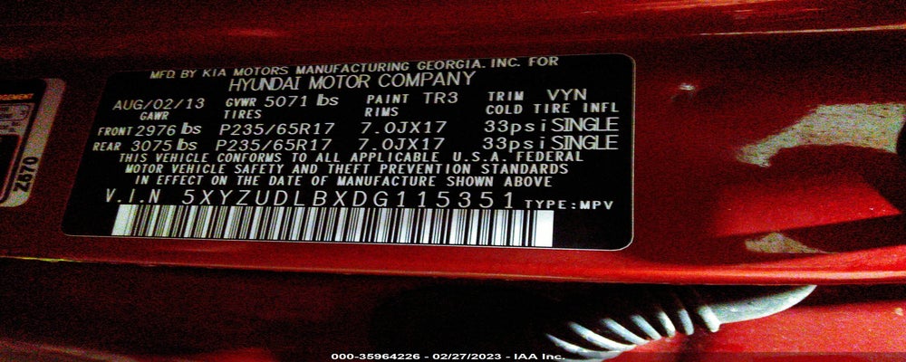 5XYZUDLBXDG115351 2013 HYUNDAI SANTA FE photo no. 9