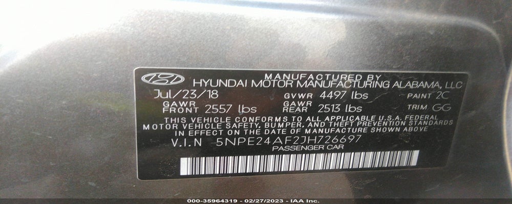 5NPE24AF2JH726697 2018 HYUNDAI SONATA photo no. 9