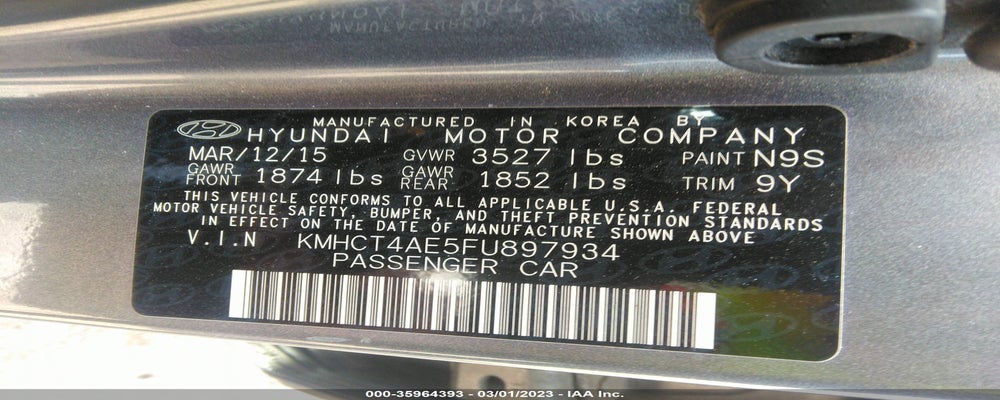 KMHCT4AE5FU897934 2015 HYUNDAI ACCENT photo no. 9