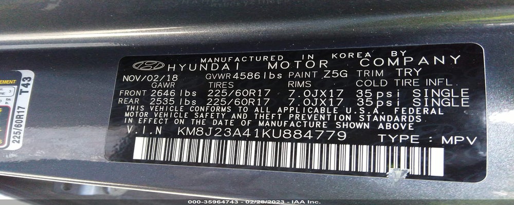 KM8J23A41KU884779 2019 HYUNDAI TUCSON photo no. 9