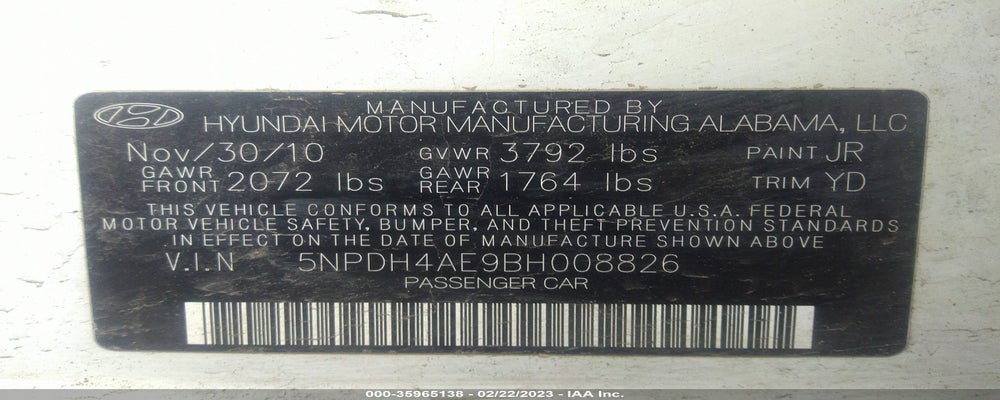 5NPDH4AE9BH008826 2011 HYUNDAI ELANTRA photo no. 9