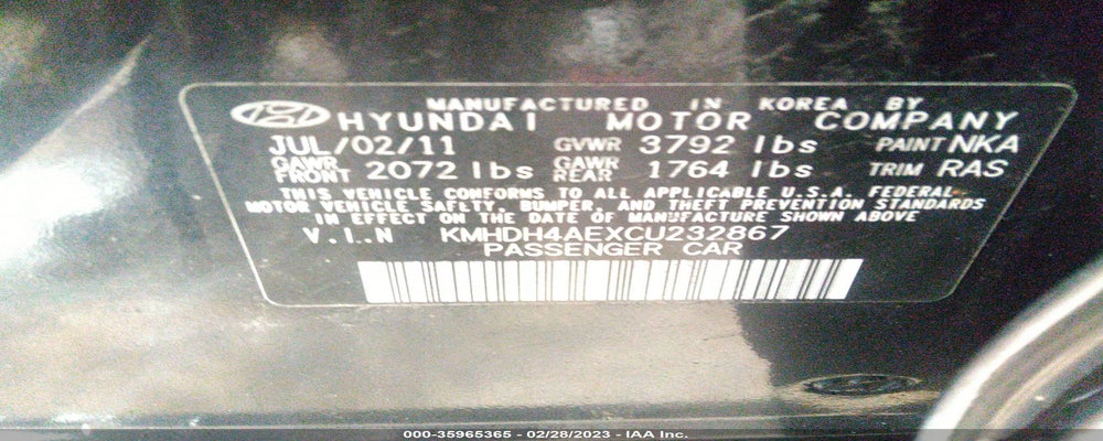 KMHDH4AEXCU232867 2012 HYUNDAI ELANTRA photo no. 9
