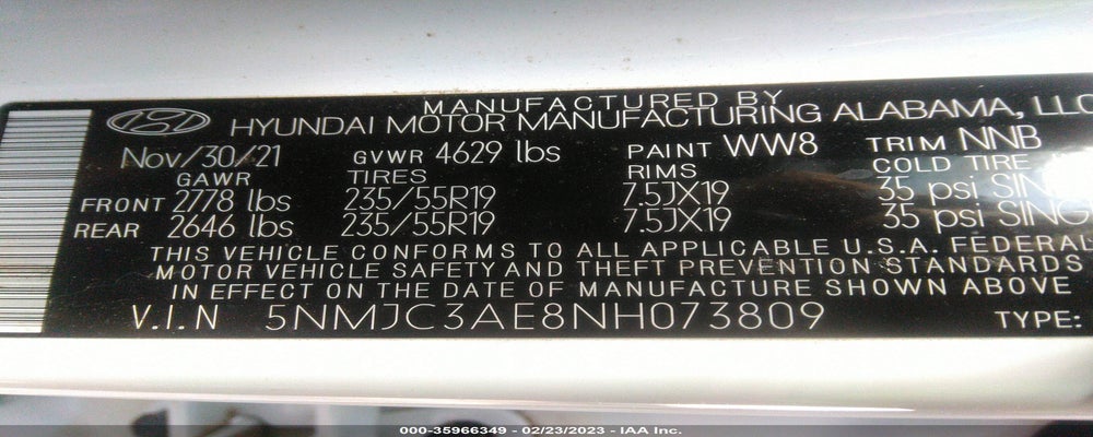 5NMJC3AE8NH073809 2022 HYUNDAI TUCSON photo no. 9