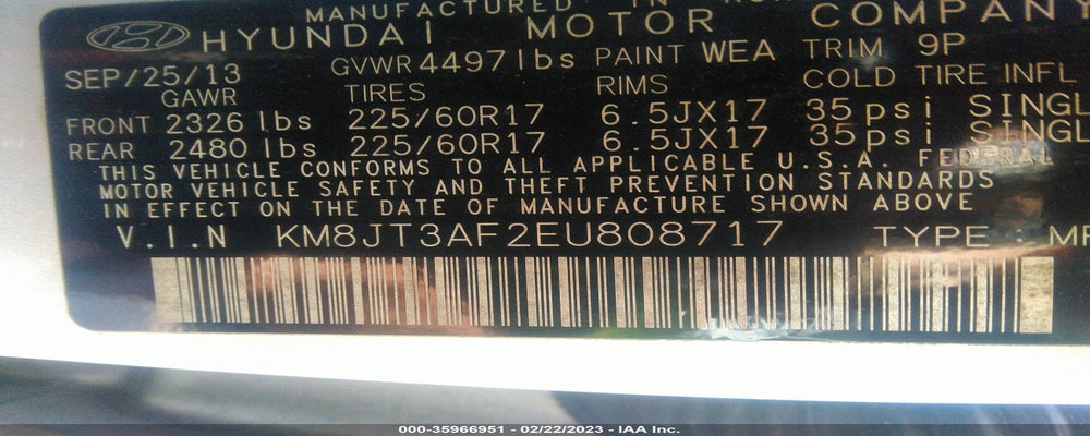 KM8JT3AF2EU808717 2014 HYUNDAI TUCSON photo no. 9