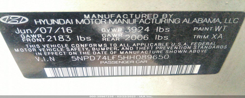 5NPD74LF5HH089650 2017 HYUNDAI ELANTRA photo no. 9