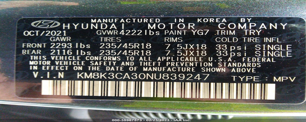 KM8K3CA30NU839247 2022 HYUNDAI KONA photo no. 9