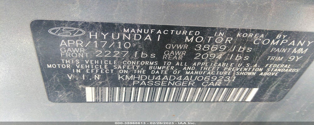 KMHDU4AD4AU069231 2010 HYUNDAI ELANTRA photo no. 9