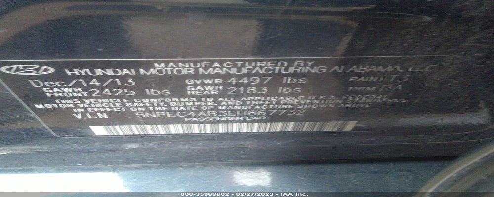 5NPEC4AB3EH867732 2014 HYUNDAI SONATA photo no. 9