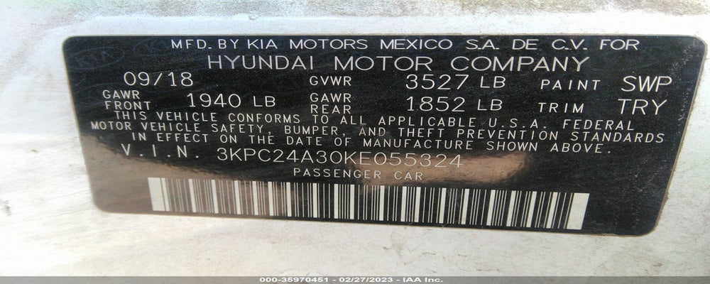 3KPC24A30KE055324 2019 HYUNDAI ACCENT photo no. 9