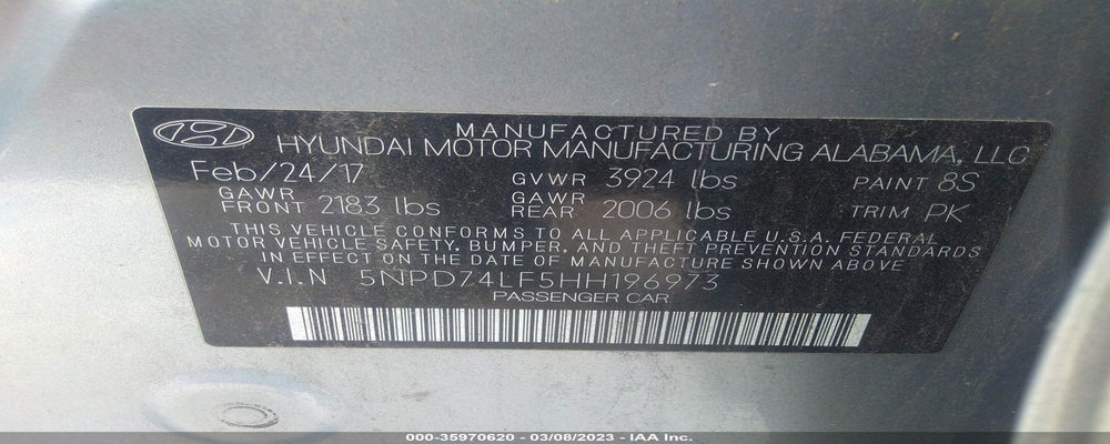 5NPD74LF5HH196973 2017 HYUNDAI ELANTRA photo no. 9