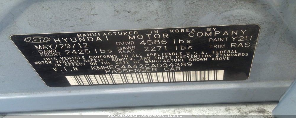 KMHEC4A42CA034389 2012 HYUNDAI SONATA photo no. 9