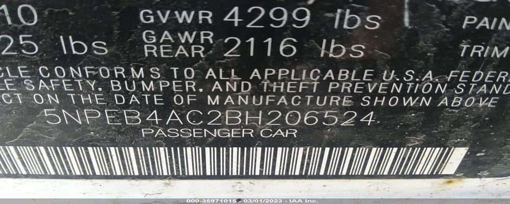 5NPEB4AC2BH206524 2011 HYUNDAI SONATA photo no. 9