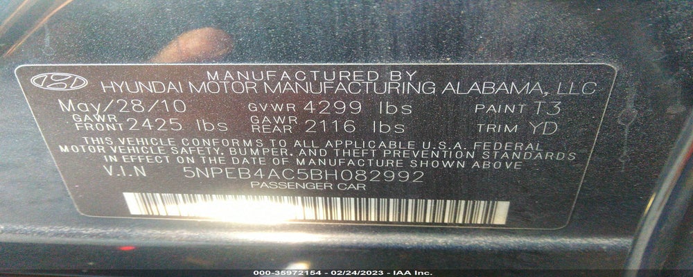 5NPEB4AC5BH082992 2011 HYUNDAI SONATA photo no. 9